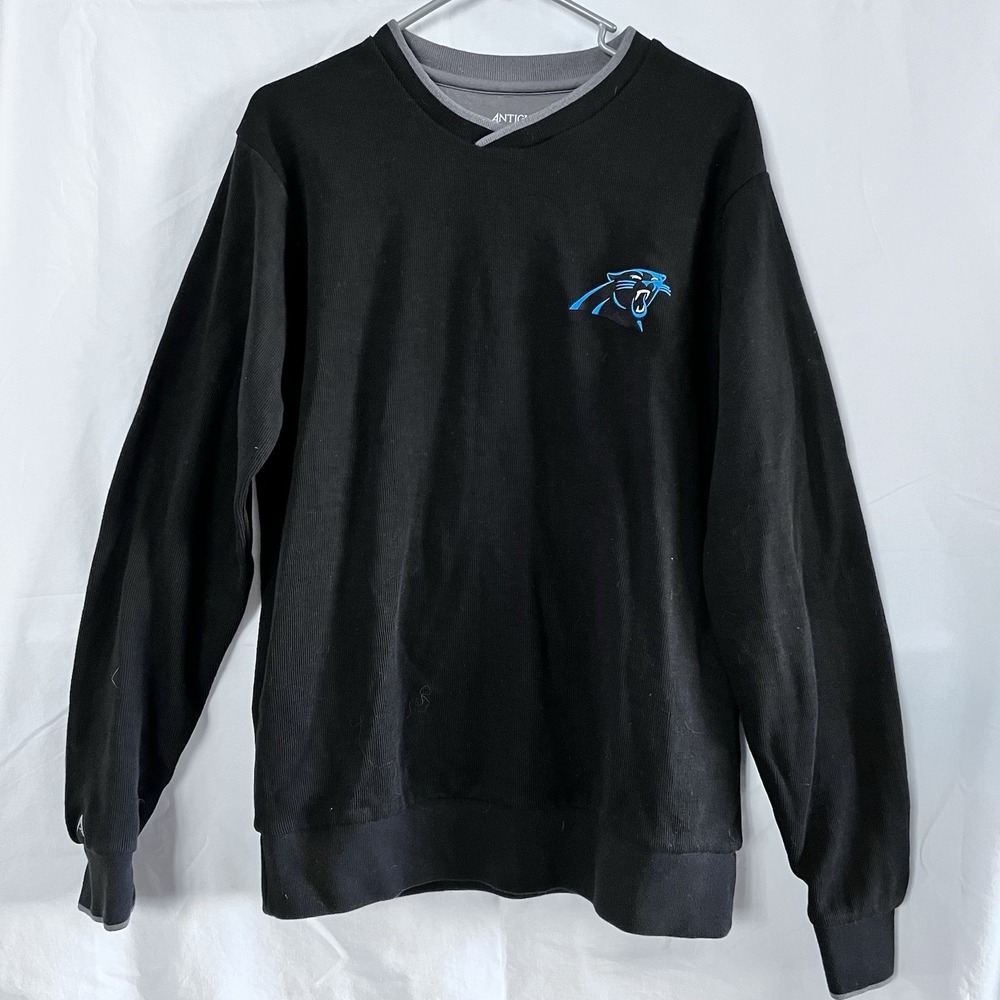 Antigua Carolina Panthers Men's Black Med Sweatshirt Cross Overlap V Neckline